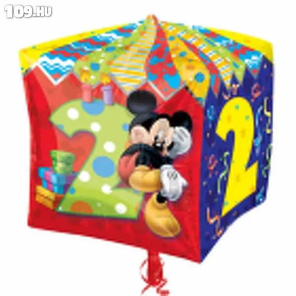 2. születésnapra Mickey kocka formájú lufi 38cm