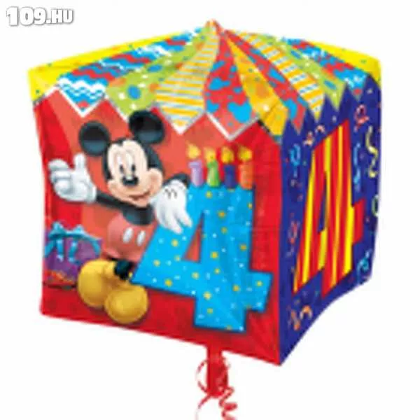 4.születésnapra Mickey kocka formájú lufi 38cm