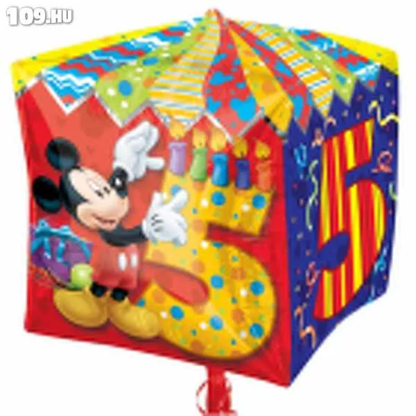5. születésnapra Mickey kocka formájú lufi 38cm
