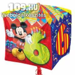 6. születésnapra Mickey kocka formájú lufi 38cm