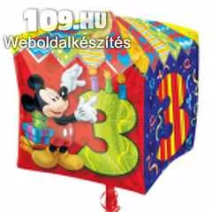 3. születésnapra Mickey kocka formájú lufi 38cm