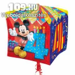 4.születésnapra Mickey kocka formájú lufi 38cm
